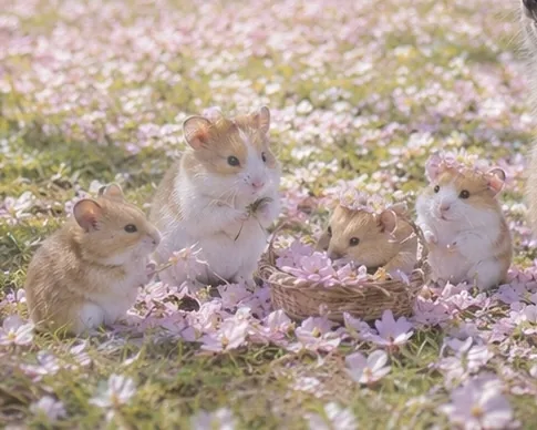 꽃잎 가득한 오후, 우리 귀요미들의 피크닉 타임!🌸🐹